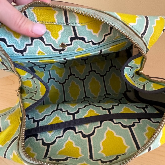 Kate Spade Cabana Tile Damien Bright Blue Green Graphic Satchel Rare - Picture 11 of 15